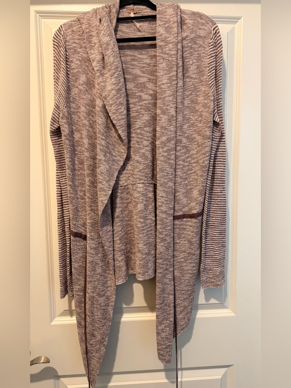 Free People Hooded Waterfall Cardigan Sweater Brown Oatmeal L